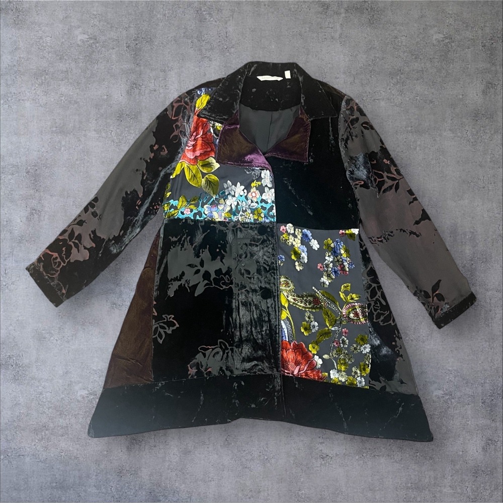 Soft Surroundings Lisette Velvet Burnout Jacket Womens PM Patchwork Mixed Media